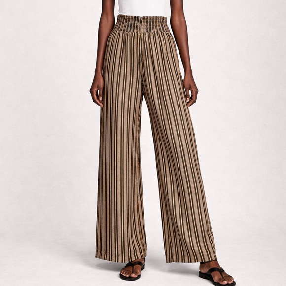Billabong Pants - BILLABONG Black & Tan Striped Smocked Waist Pants